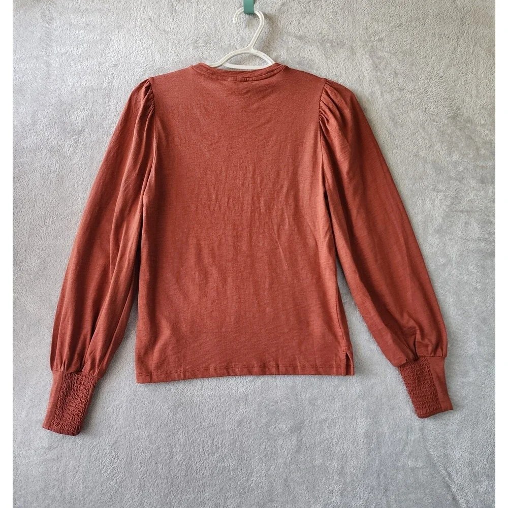 Madewell Top Womens Size XS Smocked Cuff Puff Sleeve Soft Slub Pima Cotton